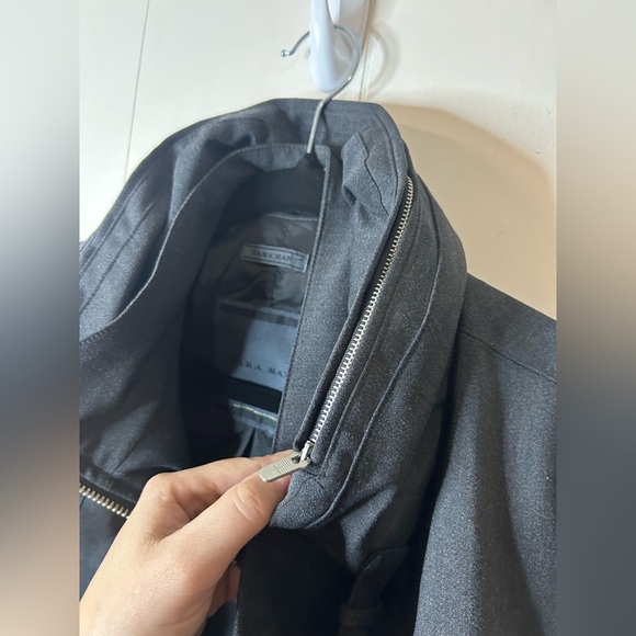 ZARA Man, Size M, black rain jacket, thick/heavy, full front zip, hidden hood - Picture 12 of 14